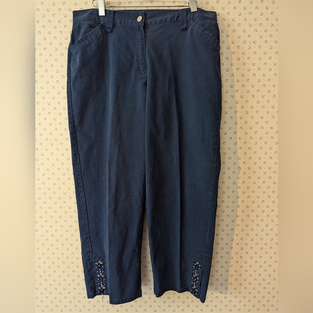 Hearts of Palm 12 Navy Capri  Ankle Split Beaded Crop Pants Leisure Casual